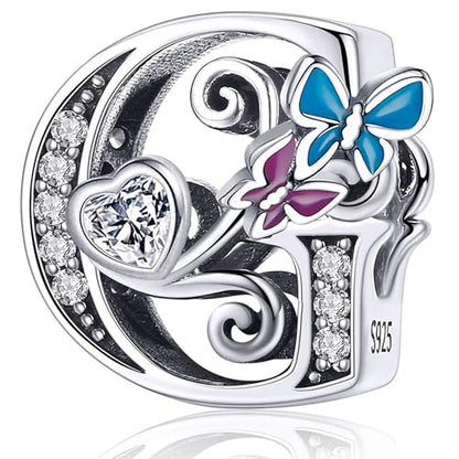 S925 Silver Butterfly Initial Letter Charms Fit for Pandora Charms Bracelets and Necklace Alphabet Bead Charms Jewelry Gifts for Women - color: G