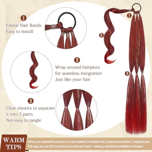 Long Braid Ponytail Extension with Hair Tie Straight Sleek Wrap Around Hair Extensions Braid Pony Tail Fluffy Natural Synthetic Hairpieces for Women Daily Wear,26 inch-Burgundy Red - color: Burgundy Red, size: 26 Inch (Pack of 1)