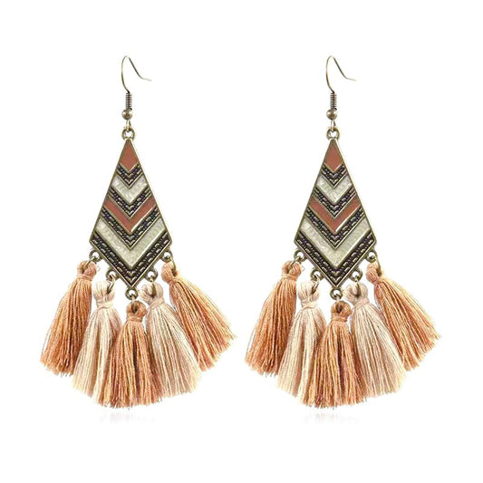 Silver/Gold Boho Dangle Statement Earrings for Women Trendy,Handmade Vintage Dainty Cute Long Drop Summer Earrings,fashion Accessories Jewelry Gifts - color: A16 brown tassels geometric shaped enamel