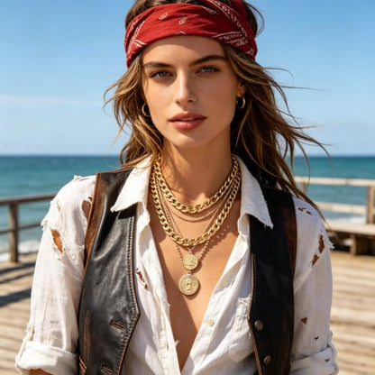 Gold Layered Necklaces for Women Trendy Retro Coin Pendant Choker Necklace