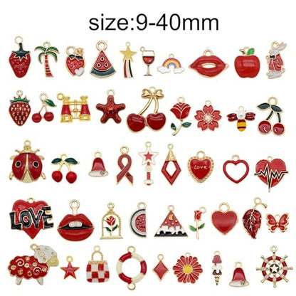 30pcs Mixed Enamel Charms Pendants for Jewelry Making Bulk lot Necklace Earrings Bracelet Craft Findings - color: Red