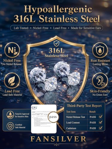 Fansilver 20G Hypoallergenic Flat Back Earrings for Women Men Silver 14K Gold Stainless Steel Stud Earrings Birthstone Cubic Zirconia Studs Surgical Steel Cartilage Earrings for Sensitive Ears - color: Silver