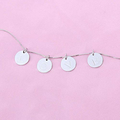 Sterling Silver Mini Initial Disc Round Charm Pendant for Women - color: J