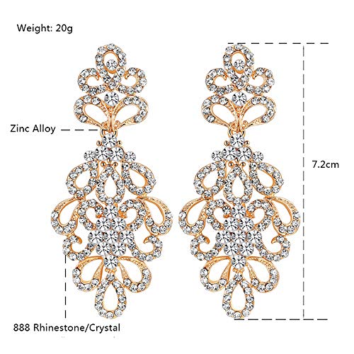 Wedding Teardrop Dangle Earrings Crystal Rhinestone Beaded Chandelier Earrings for Brides Gold - color: C-gold-3