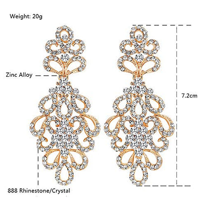 Wedding Teardrop Dangle Earrings Crystal Rhinestone Beaded Chandelier Earrings for Brides Gold - color: C-gold-3