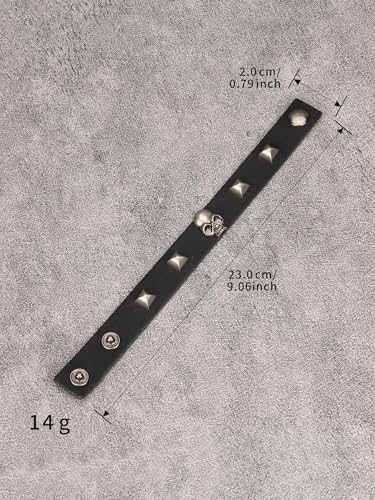 Jeilwiy Punk Leather Wristbands for Men Bracelets Handmade Wide Cuff Bangle Braided Jewelry Black Brown Adjustable - Punk Father's Gifts - color: Skull Metal Bracelet