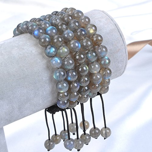 MASSIVE BEADS Natural Healing Power Gemstone Crystal Beads Unisex Adjustable Macrame Bracelets - color: Labradorite, size: 8mm