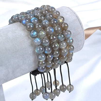 MASSIVE BEADS Natural Healing Power Gemstone Crystal Beads Unisex Adjustable Macrame Bracelets - color: Labradorite, size: 8mm