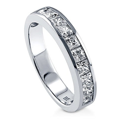 BERRICLE Sterling Silver CZ Rings Stackable Half Eternity Band Ring for Women, Channel Set Cubic Zirconia - Cushion, Emerald, Princess Cut - style: Princess Cut
