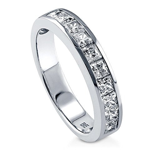 BERRICLE Sterling Silver CZ Rings Stackable Half Eternity Band Ring for Women, Channel Set Cubic Zirconia - Cushion, Emerald, Princess Cut - style: Princess Cut