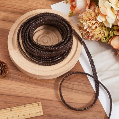 GORGECRAFT 5m x 8mm Braided Leather Cord Flat PU Leather Cord String Faux Leather Braiding Threads Bolo Tie Rope for DIY Crafts Bracelet Choker Necklace Anklets Keychain Jewelry Making, Coconut Brown