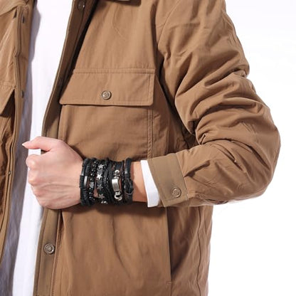 Braided Faux Leather Bracelet Punk Cuff Wrap Bracelets for Men Women Skull,Star,Bull bracelets - color: A6:6PCS