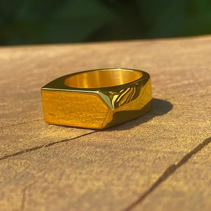 Gold Plated 925 Sterling Silver Signet Ring, Minimal Plain Square Band, Handmade Modern Unisex Pinky Ring for Men & Women, Boho Gift