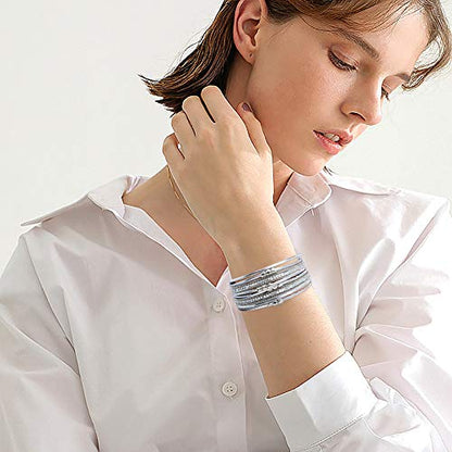 Wowanoo 3Pack Leather Cuff Bracelet Set Multilayer Wrap Bracelet Crystal Feather Tree Bracelet Magnetic Clasp Bracelet for Women - color: CrystalLeopard