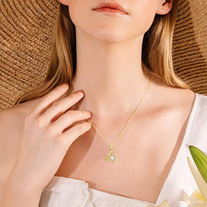 SISGEM 14K Solid Gold Heart Necklace for Women,Yellow Gold 0.55 Carat(CTTW) Moissanite Infinity Heart Pendant Necklaces Anniversary Birthday Gifts for Wife Mom 16''-18'' - color: Style-2