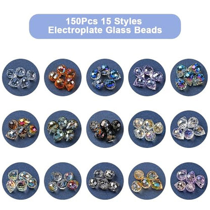 150Pcs Teardrop Glass Beads Electroplate Faceted Crystal Teardrop Beads Colorful Top Drilled Water Drop Charm Bead for Jewelry Making DIY Earring Bracelet Necklace - color: Mixed Color-F