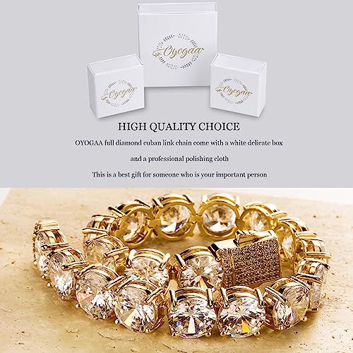 10MM Cubic Zirconia Tennis Bracelet 14K Gold Plated 5A+ Cubic Zirconia Iced Out Tennis Bracelet Spring buckle Bracelet For Men And Women - color: Gold, size: 9
