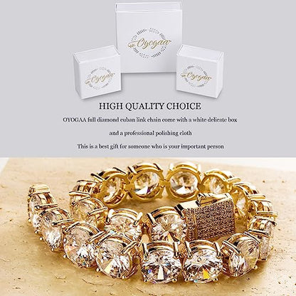 10MM Cubic Zirconia Tennis Bracelet 14K Gold Plated 5A+ Cubic Zirconia Iced Out Tennis Bracelet Spring buckle Bracelet For Men And Women - color: Gold, size: 9