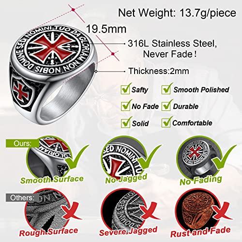 FaithHeart Mens Stainless Steel Crusader Jerusalem Cross Ring with 18K Gold Plated Two Tone Ring Size 7,8,9,10,11,12 - color: 06. Crusader Cross-Silver(Custom)