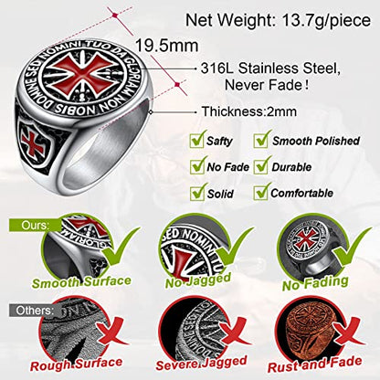 FaithHeart Mens Stainless Steel Crusader Jerusalem Cross Ring with 18K Gold Plated Two Tone Ring Size 7,8,9,10,11,12 - color: 06. Crusader Cross-Silver(Custom)