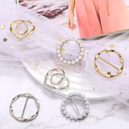 Huquary 20 Pcs Elegant Brooches Jewelry Accessories for Women, Pearl Rhinestone Brooch Safety Pins, Scarf Rings Clip Pin T-shirt Ties Clips Buckle for Wedding, Party, Daily Wear