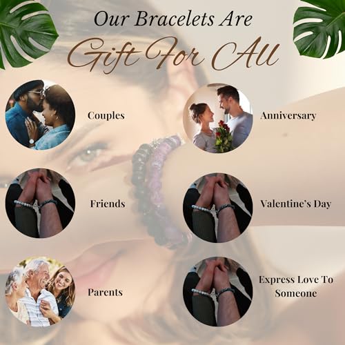 Set Of 2 Couples Bracelet Magnetic Healing Natural Bead Stone Stretch Bracelet Unisex Anniversary, Friendship, Valentine, Christmas Gift - color: Lava+Purple Weathered, style: With Luxury Giftbox