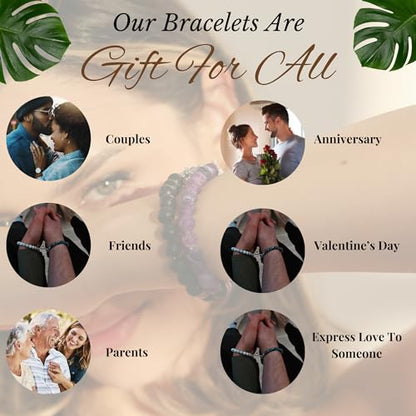Set Of 2 Couples Bracelet Magnetic Healing Natural Bead Stone Stretch Bracelet Unisex Anniversary, Friendship, Valentine, Christmas Gift - color: Lava+Purple Weathered, style: Without Giftbox