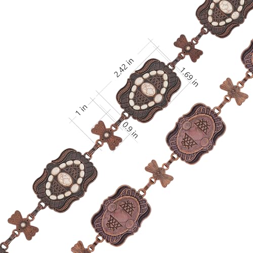 Montana West Rustic Couture's Turquoise Western Concho Chain Belt for Women | Large Western Cowgirl Metal Adjustable Boho Body Chain Belt for Dresses Jeans Country Concert - color: Concho White-s