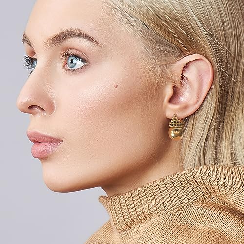 Glass Pearl Earrings Crystal Accent Crown Shape for Wedding, Bridal, Formal & Fashion - color: Gold/Gold