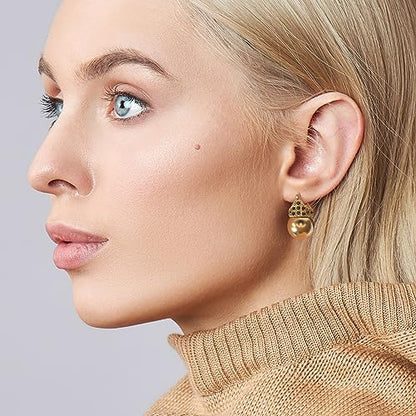 Glass Pearl Earrings Crystal Accent Crown Shape for Wedding, Bridal, Formal & Fashion - color: Gold/Gold