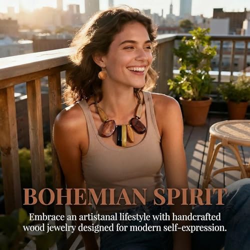 Coiris Chunky Statement Necklace and Earring Sets for Women Boho Wooden Necklaces Earrings Jewelry Set for Women - color: Classic