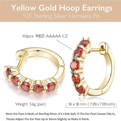 Evabelle Gold Hoop Earrings for Women 14K Real Gold Plated Cubic Zirconia Diamond Hoop Earrings Huggie Hoop Earring Women Earrings Earring for Men 925 Sterling Silver Post Hypoallergenic - color: Hoops 14-Red-14K Gold Plated