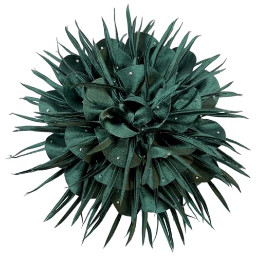 18cm/7in Dainty Spiky Fabric Flower Brooch Pin for Women Girls Elegant Crystal Colorful Pom-Pom Fluffy Floral Peony Brooches Lapel Hair Pins Trendy Party Dress Accessories Jewelry - color: Blackish Green
