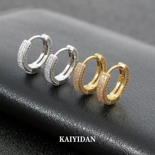 2 Pairs Gold/Silver Hoop Earrings For Women Set Trendy,14K Plated Gold Chunky Huggie Hoop Earings Pack,Oval Twisted Statement Silver Hoops,Fashion Jewelry Gift - color: B3 Pave CZ Hoops Set