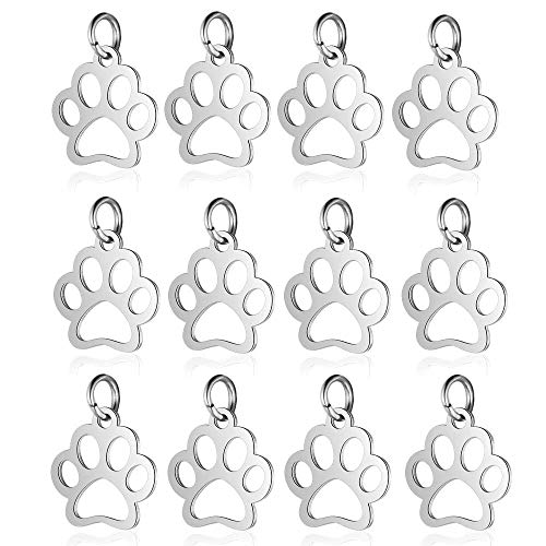 10pcs Stainless Steel Dog Paw Print Charm Pendant Animal Footprint Jewelry Finding Pendant for Jewelry Making DIY - color: Rhodium Plated
