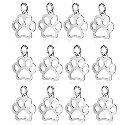 10pcs Stainless Steel Dog Paw Print Charm Pendant Animal Footprint Jewelry Finding Pendant for Jewelry Making DIY - color: Rhodium Plated