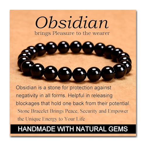 Carnelian Bracelet - Stone of Luck,Stretch Natural Stone Crystal Beads Jewelry Gifts for Women Men Unisex - color: Black Obsidian-Pleasure, size: 8mm