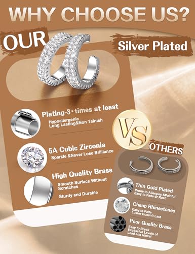 𝟒 𝐏𝐚𝐢𝐫𝐬 Ear Cuffs Non Piercing - 14K Gold Plated Ear Cuff Earrings for Women Trendy Ear Cuff for Non Pierced Ears Clip On Carrtilage Earring Lightweight Adjustable Fake Earrings Set - style: Silver Plated-Chunky