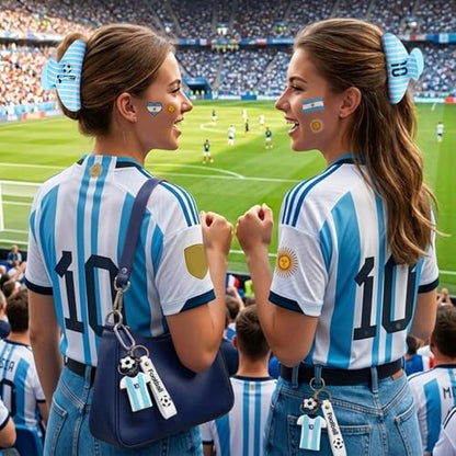 2026 Soccer Commemorative Gift Set for Girls and Women, Sky Blue Stripe Hair Claw Clip, No. 10 Jersey Keychain & Argentina Flag Stickers, Tribute Keepsake Accessories