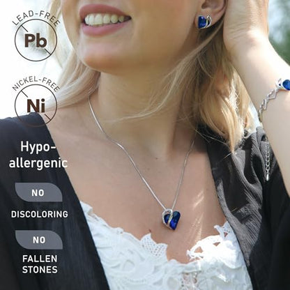 Leafael Gift Necklaces for Women, Infinity Love Birthstone Heart Crystal Pendant, Birthday Anniversary Jewelry for Wife, Mom, and Her, Silver Plated, 18" + 2" Adjustable Chain - color: 09b-September-Sapphire Blue