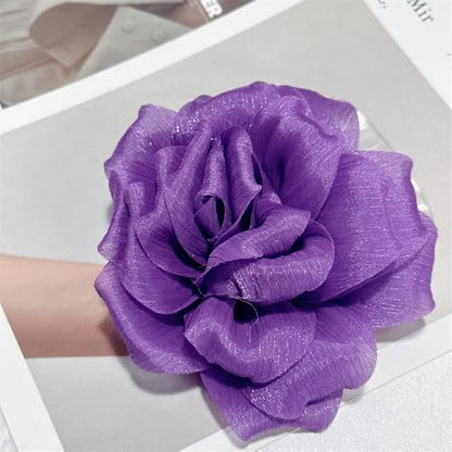 Flash Camellia Flower Brooch Pin for Women Men Elegant Texture Fabric Dahlia Rose Floral Brooches Lapel Pins Dainty Wedding Holiday Party Costume Dress Accessories Jewelry - color: Deep Purple