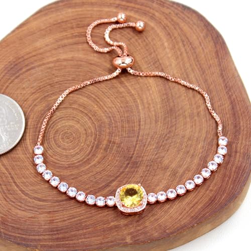 Sparkling CZ Tennis Bracelets for Women, Birthstone Slider Bolo Bracelets Trendy Birthday Valentine's Day Jewelry for Women Lady - color: Yellow