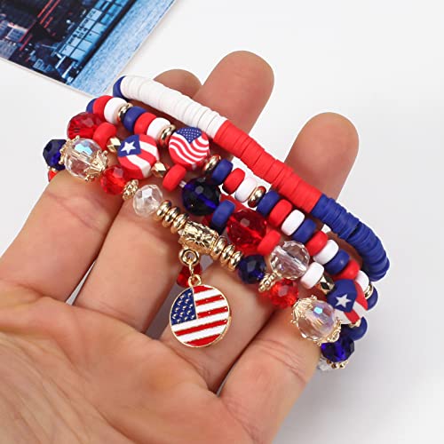Ardorchid Halloween Bracelets for Women Pumpkin Ghost Steleton Bat Skull Beaded Stackable Stretchy Bracelet Rugby Thanksgiving Christmas Heishi Bracelets - color: USA Flag Bracelets-B