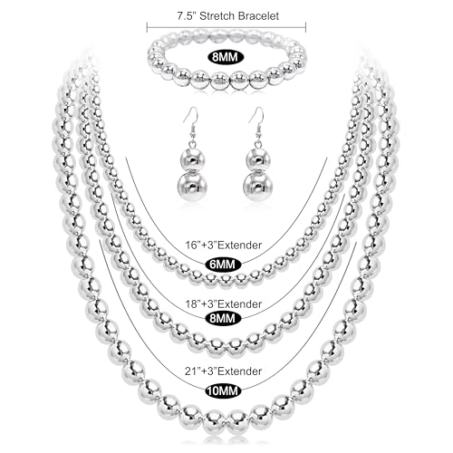 Cryshimmer Pearl Choker Necklace for Women Faux Pearl Beads Strand Necklace Earring Set Costume Jewelry,Gift for Wife Mother - color: Silver Set-3