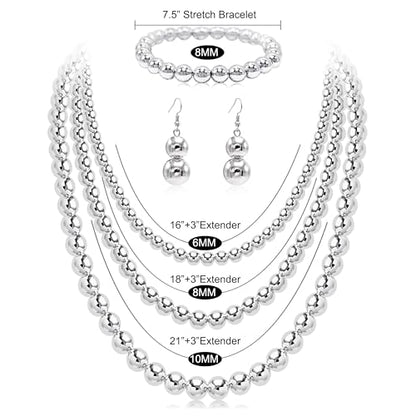 Cryshimmer Pearl Choker Necklace for Women Faux Pearl Beads Strand Necklace Earring Set Costume Jewelry,Gift for Wife Mother - color: Silver Set-3