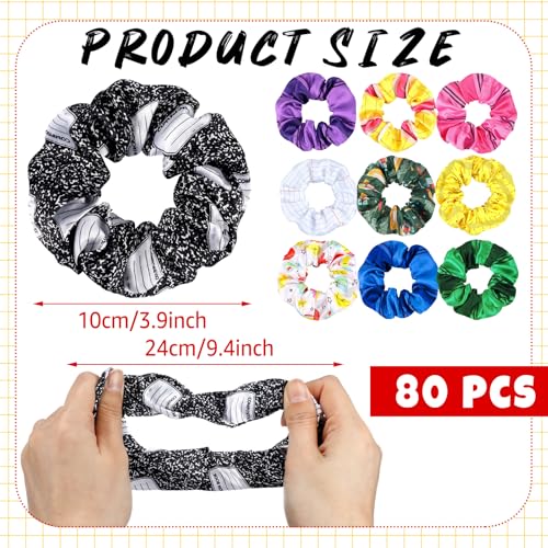 80 Pcs Teacher Satin Hair Scrunchies Pencil Ruler Silk Hair Ties Elastic Bands Ropes Ponytail Holders Ties Back to School Accessories for Women Party Favors - style: Back to School
