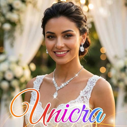 Unicra Bride Silver Bridal Necklace Earrings Set Crystal Bridal Wedding Jewelry Set Rhinestone Choker Necklace for Women and Brides - color: Silver
