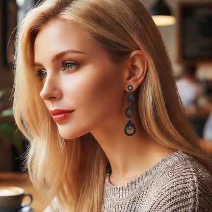Catery Long Rhinestone Earrings Silver Pageant Earrings Dangling for Women Wedding - color: Black