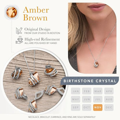 Leafael Wish Stone Pendant Necklace with Birthstone Crystal, 18K Rose Gold Plated/Silvertone, 18" + 2" - color: 211-November-Amber Brown-Silvertone
