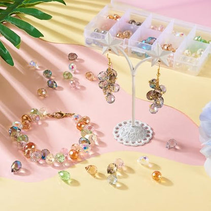 130Pcs Faceted Teardrop Glass Beads Electroplate Top Drilled Drop Spacer Beads Colorful Crystal Waterdrop Dangle Charms Chandelier Pendants for DIY Earring Bracelet Necklace Jewelry Making - color: Mixed Color-B